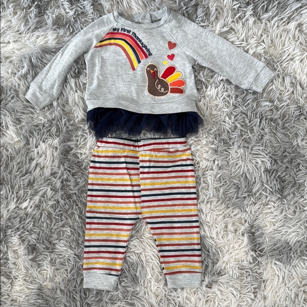 Gray Turkey Rainbow Baby Outfit